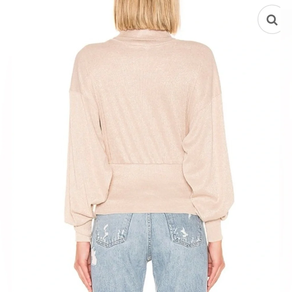 FREE PEOPLE ECRU/ BEIGE LONG SLEEVE GLAM METALLIC TURTLENECK SWEATER TOP  SZ S